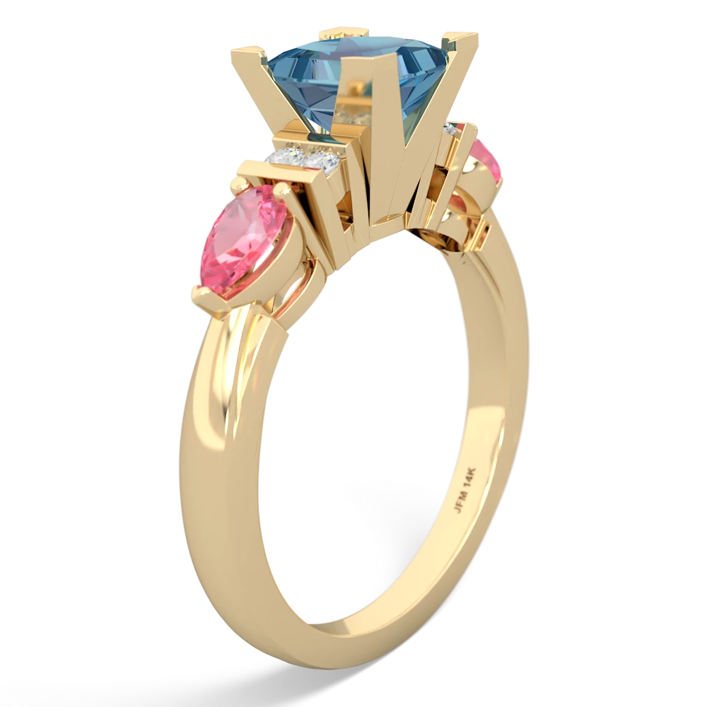 Blue Topaz 6Mm Princess Eternal Embrace Engagement 14K Yellow Gold ring C2002