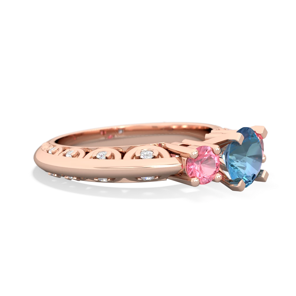 Blue Topaz Art Deco Eternal Embrace Engagement 14K Rose Gold ring C2003