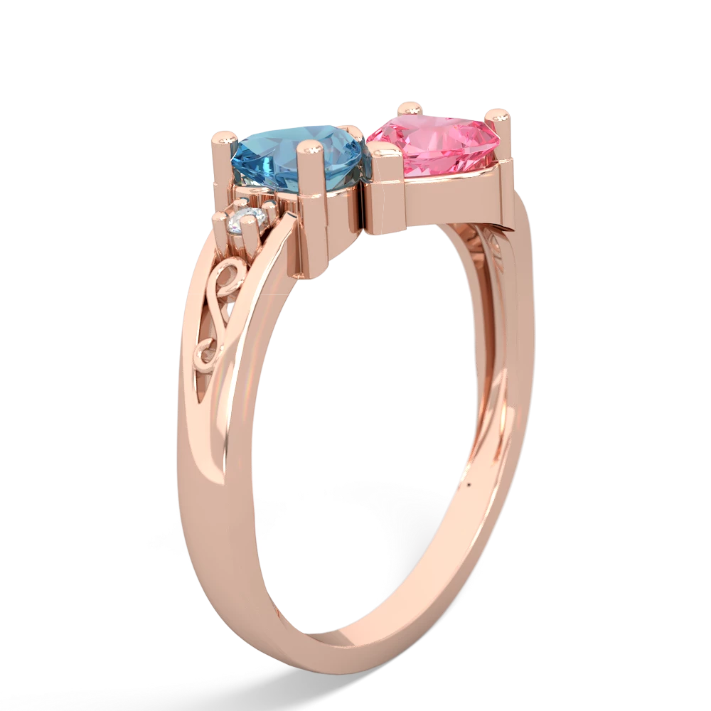 Blue Topaz Snuggling Hearts 14K Rose Gold ring R2178