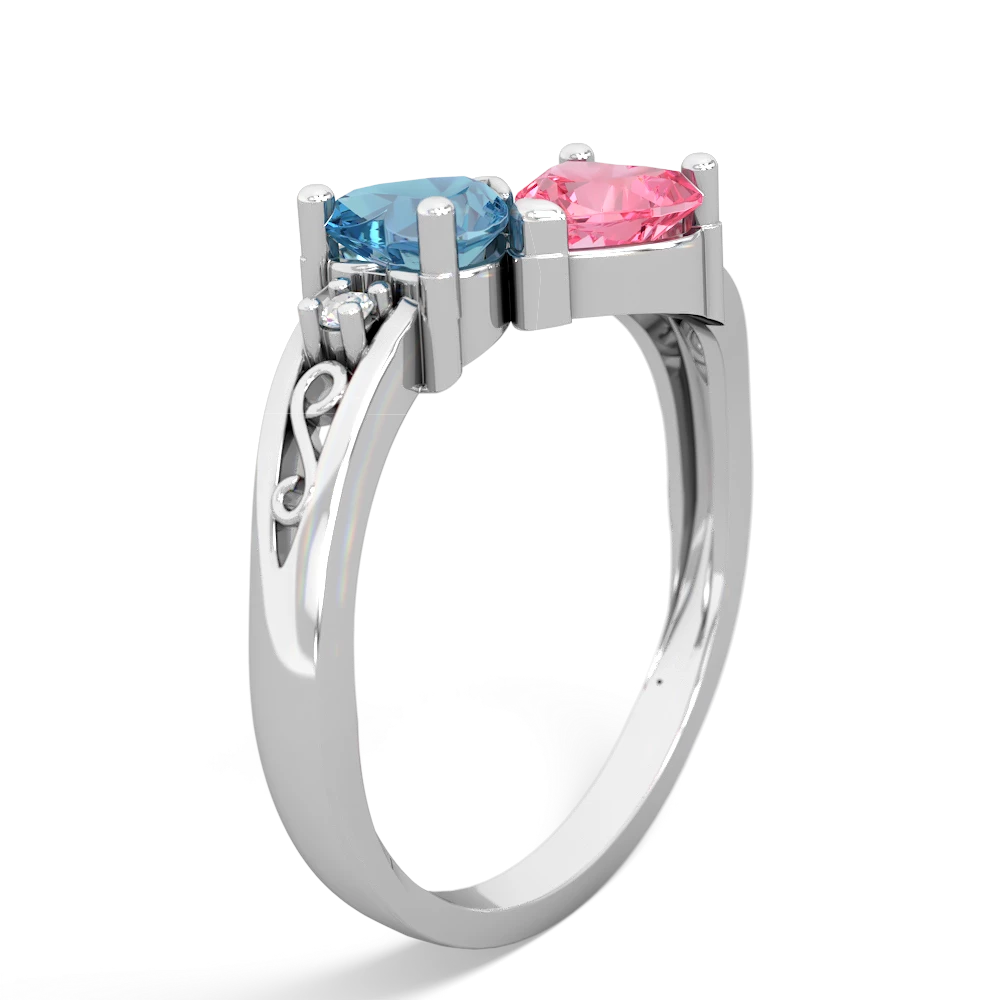 Blue Topaz Snuggling Hearts 14K White Gold ring R2178