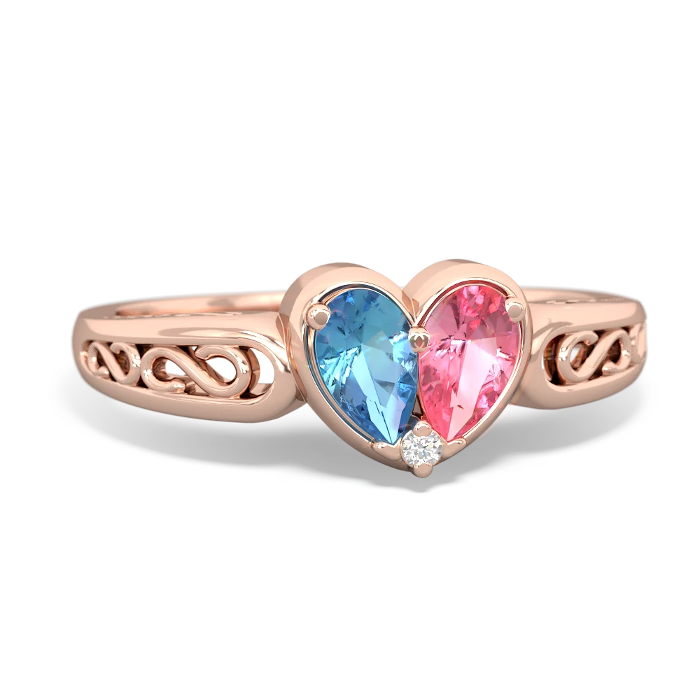 Blue Topaz Filligree 'One Heart' 14K Rose Gold ring R5070