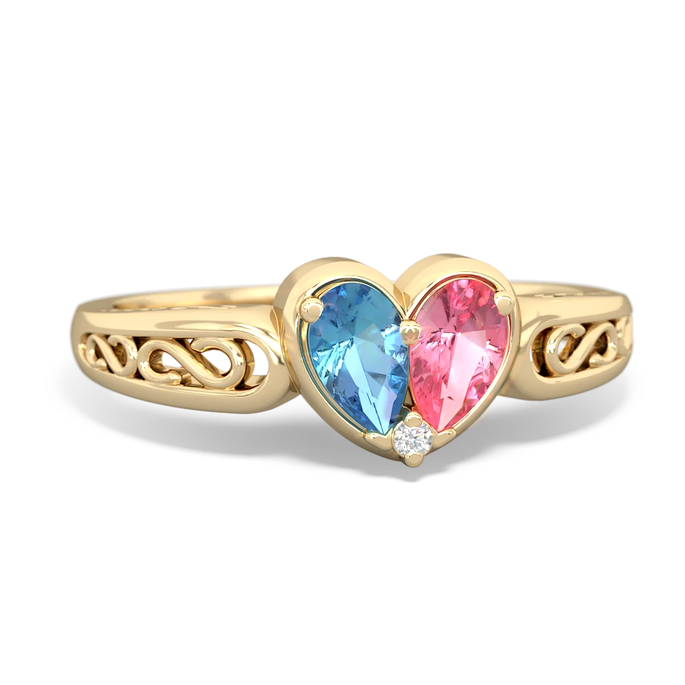 Blue Topaz Filligree 'One Heart' 14K Yellow Gold ring R5070