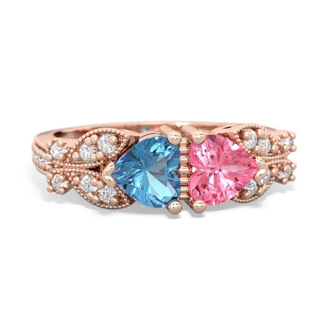 Blue Topaz Diamond Butterflies 14K Rose Gold ring R5601
