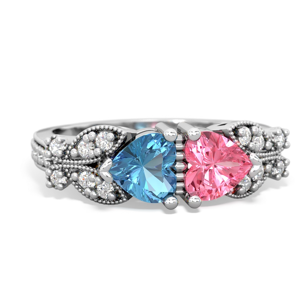 Blue Topaz Diamond Butterflies 14K White Gold ring R5601