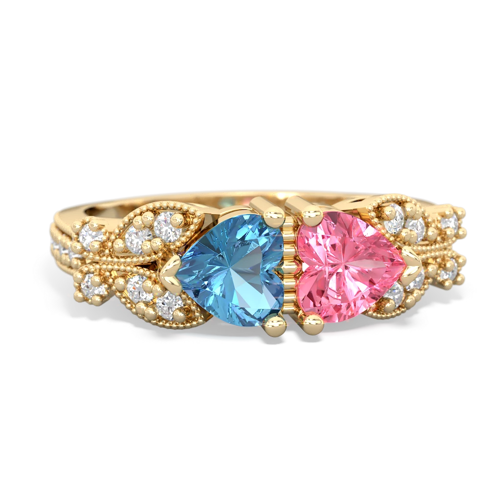 Blue Topaz Diamond Butterflies 14K Yellow Gold ring R5601