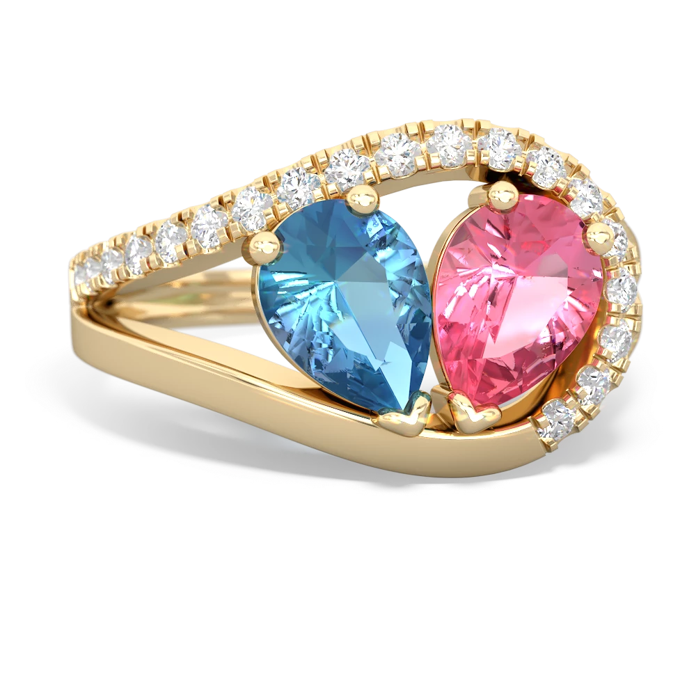 Blue Topaz Nestled Heart Keepsake 14K Yellow Gold ring R5650