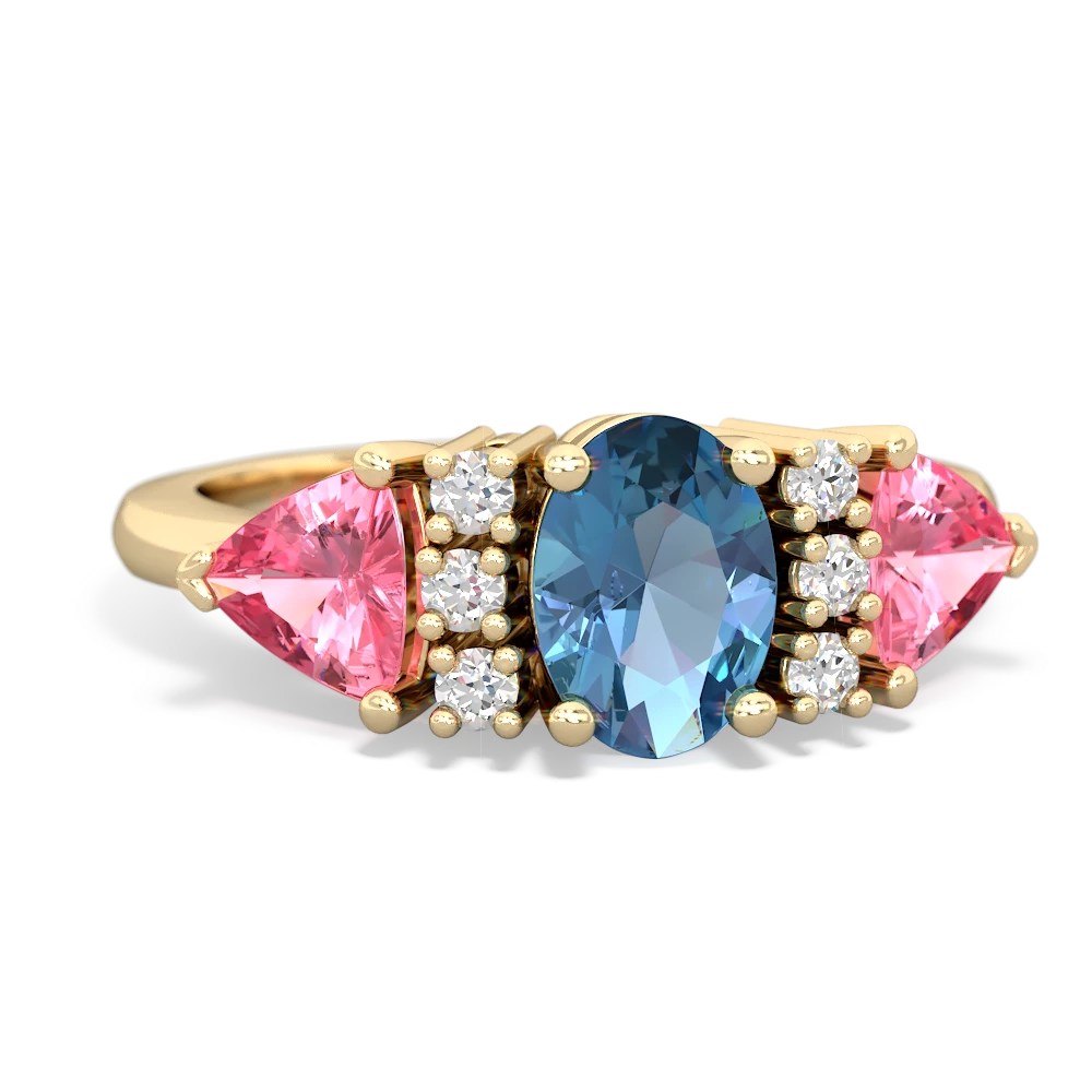 Blue Topaz Antique Style Three Stone 14K Yellow Gold ring R2186