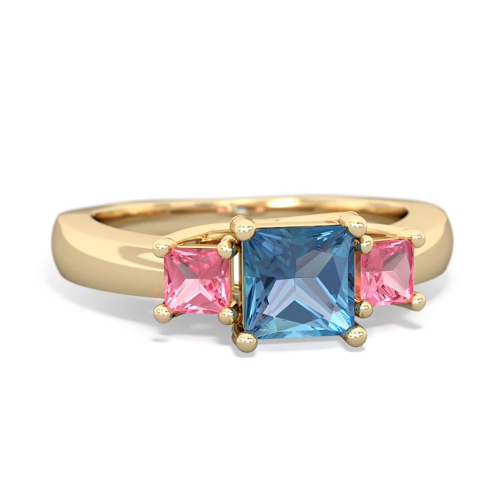 Blue Topaz Three Stone Trellis 14K Yellow Gold ring R4015