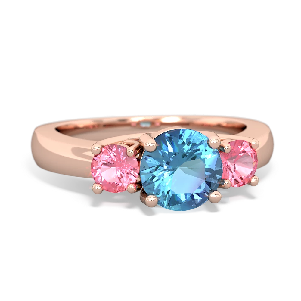 Blue Topaz Three Stone Round Trellis 14K Rose Gold ring R4018