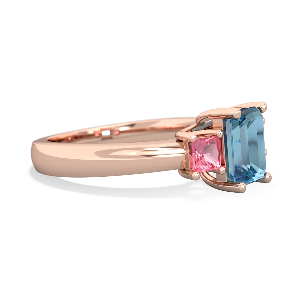 Blue Topaz Three Stone Emerald-Cut Trellis 14K Rose Gold ring R4021