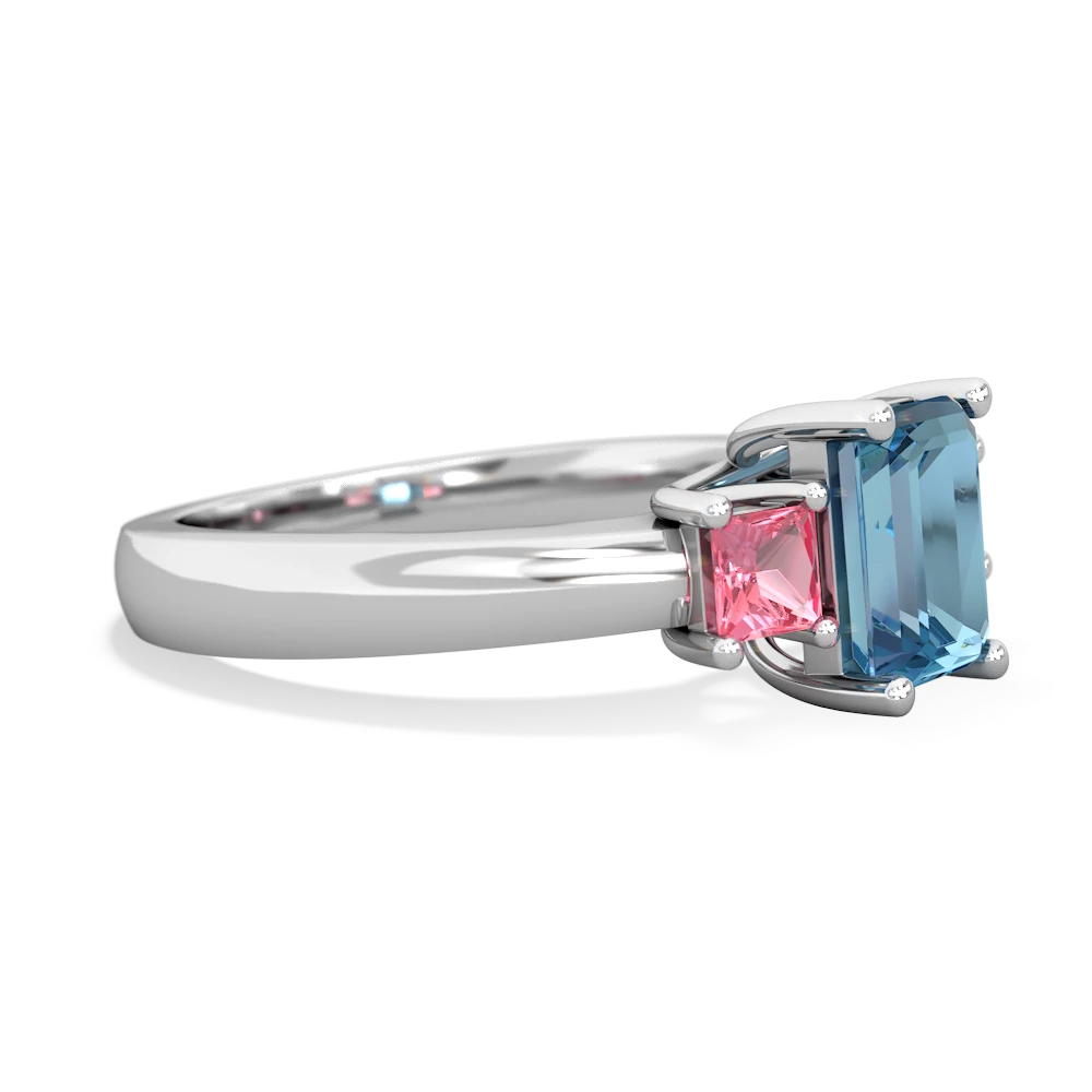 Blue Topaz Three Stone Emerald-Cut Trellis 14K White Gold ring R4021