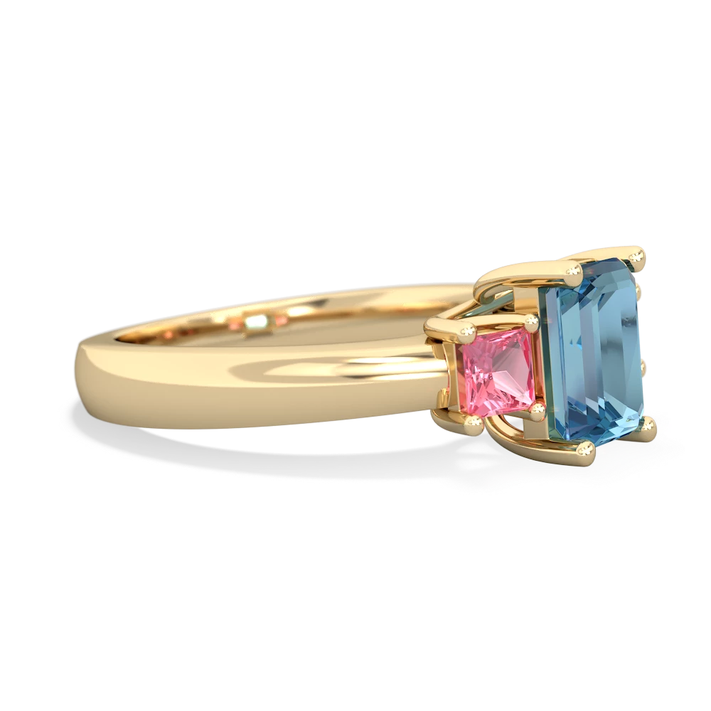 Blue Topaz Three Stone Emerald-Cut Trellis 14K Yellow Gold ring R4021