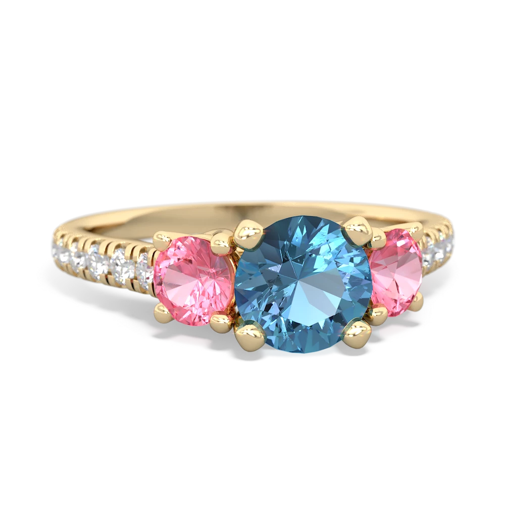 Blue Topaz Pave Trellis 14K Yellow Gold ring R5500