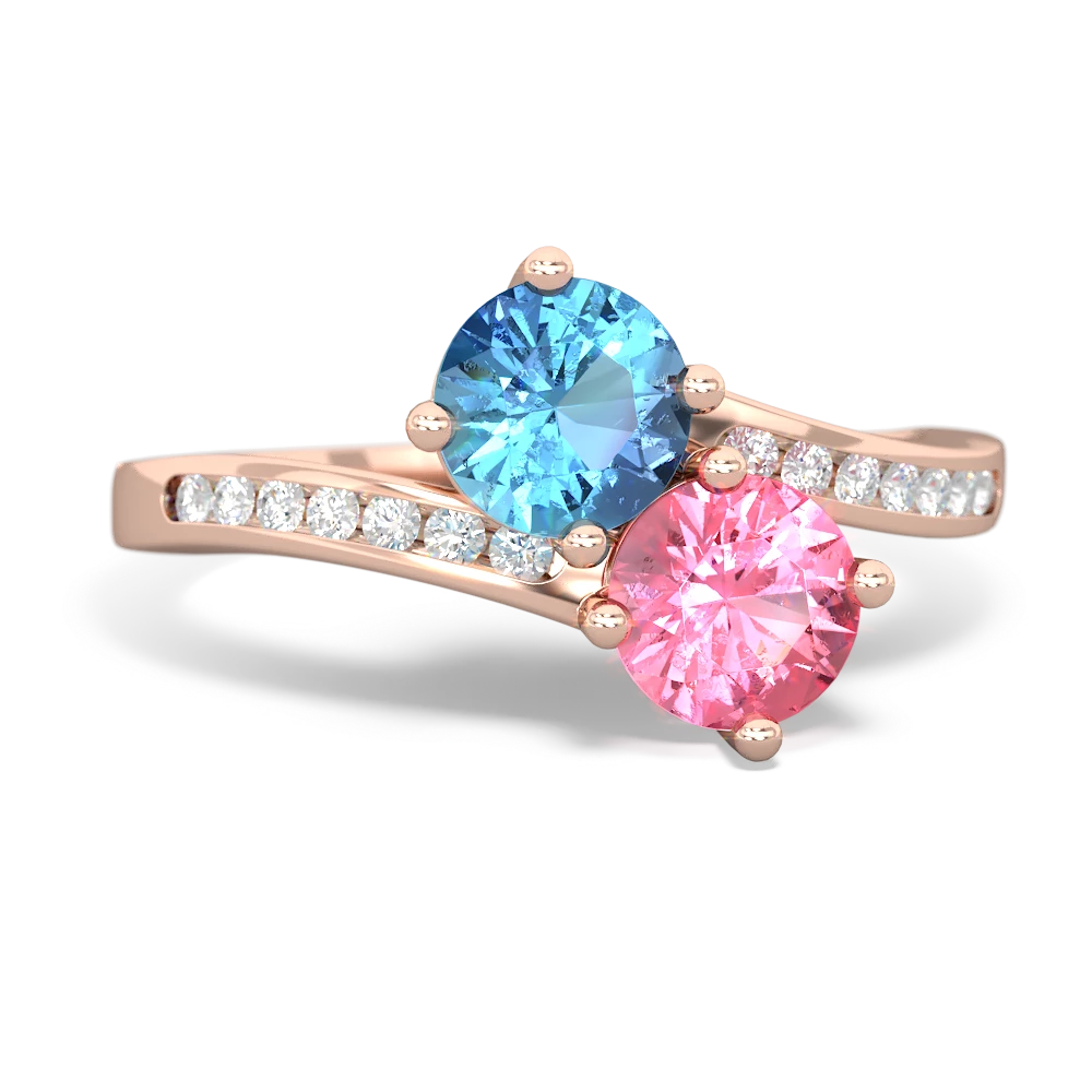 Blue Topaz Channel Set Two Stone 14K Rose Gold ring R5303