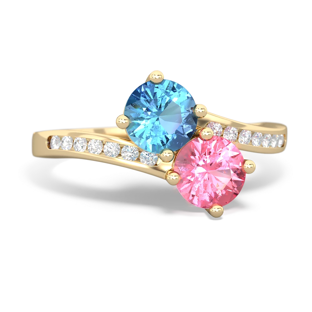 Blue Topaz Channel Set Two Stone 14K Yellow Gold ring R5303