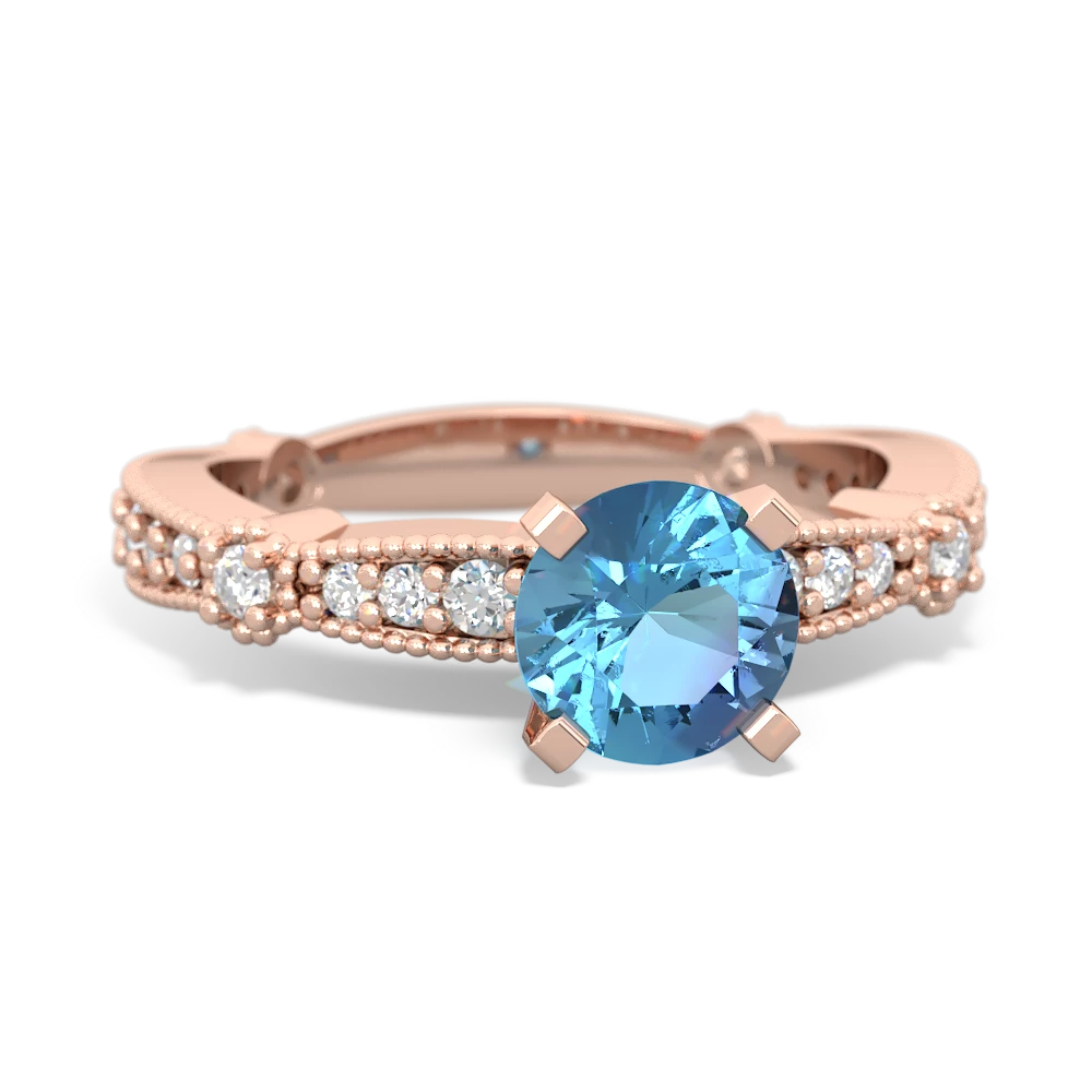 Blue Topaz Sparkling Tiara 6Mm Round 14K Rose Gold ring R26296RD