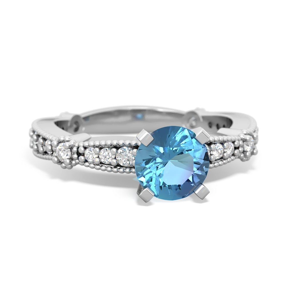 Blue Topaz Sparkling Tiara 6Mm Round 14K White Gold ring R26296RD