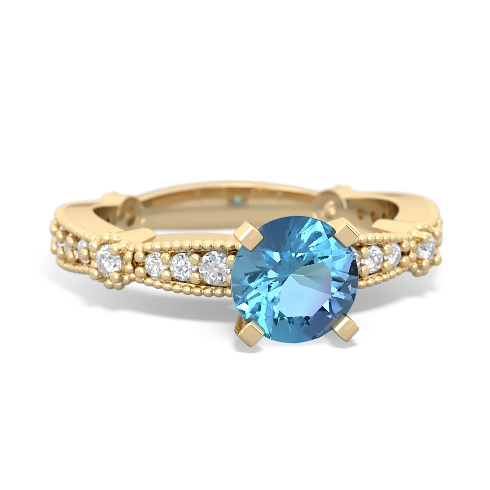 Blue Topaz Sparkling Tiara 6Mm Round 14K Yellow Gold ring R26296RD