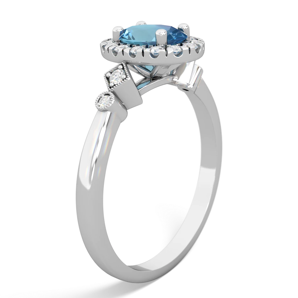 Blue Topaz Antique-Style Halo 14K White Gold ring R5720