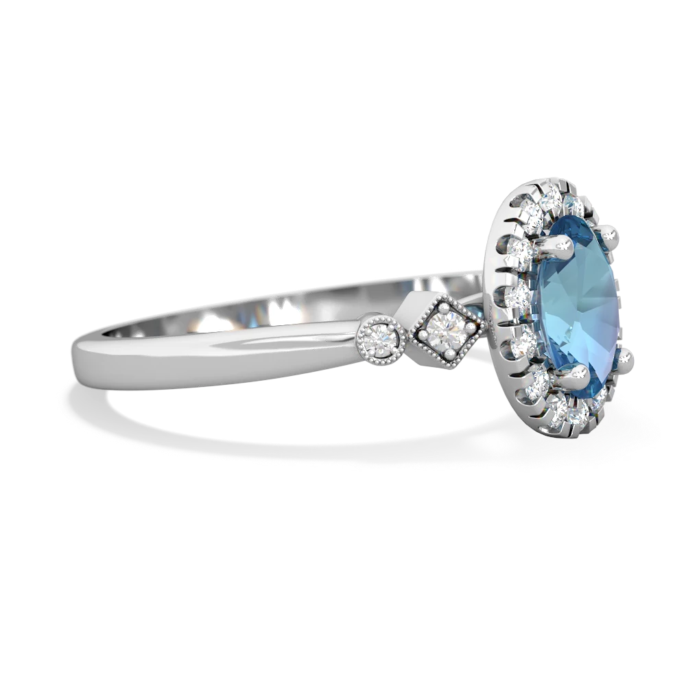 Blue Topaz Antique-Style Halo 14K White Gold ring R5720
