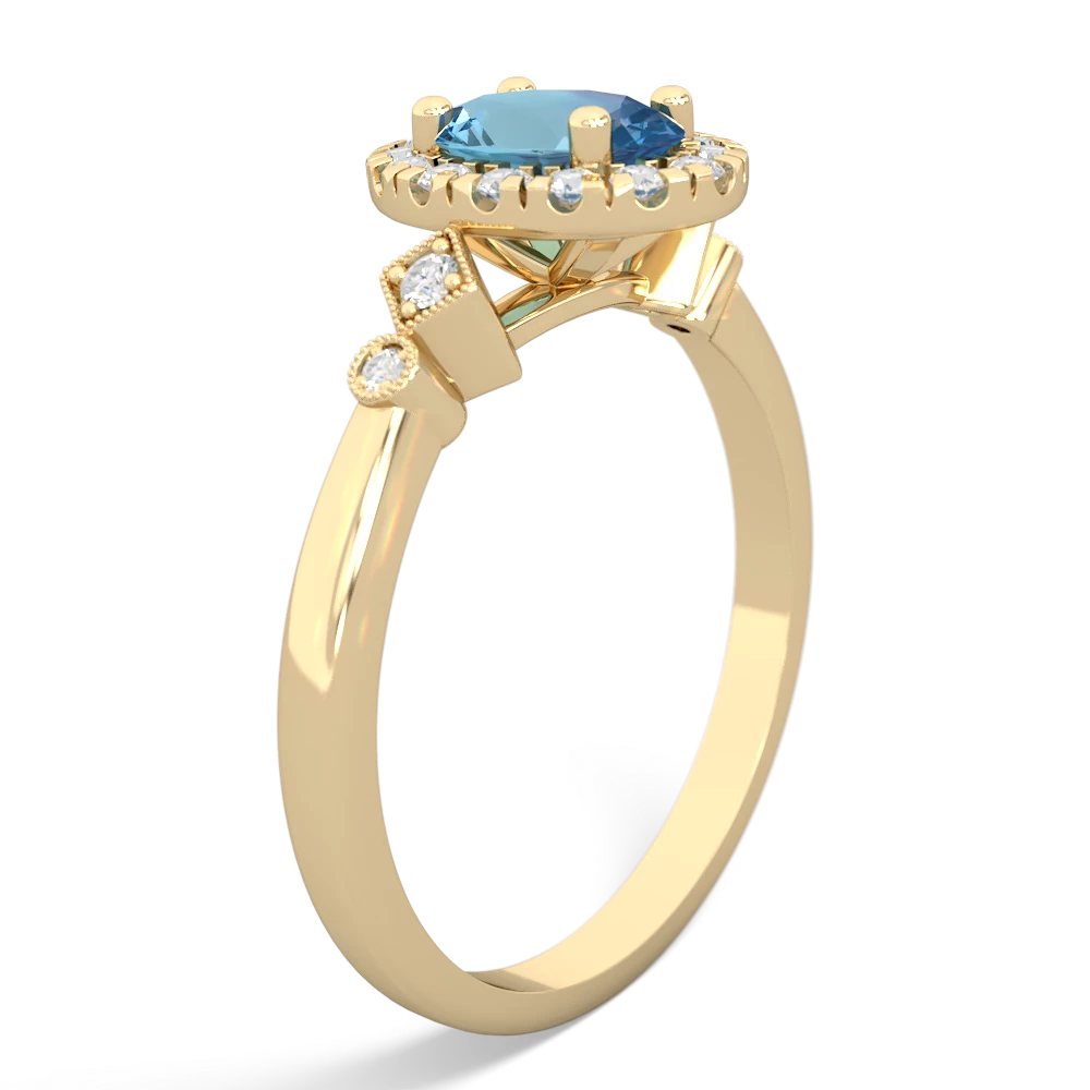 Blue Topaz Antique-Style Halo 14K Yellow Gold ring R5720