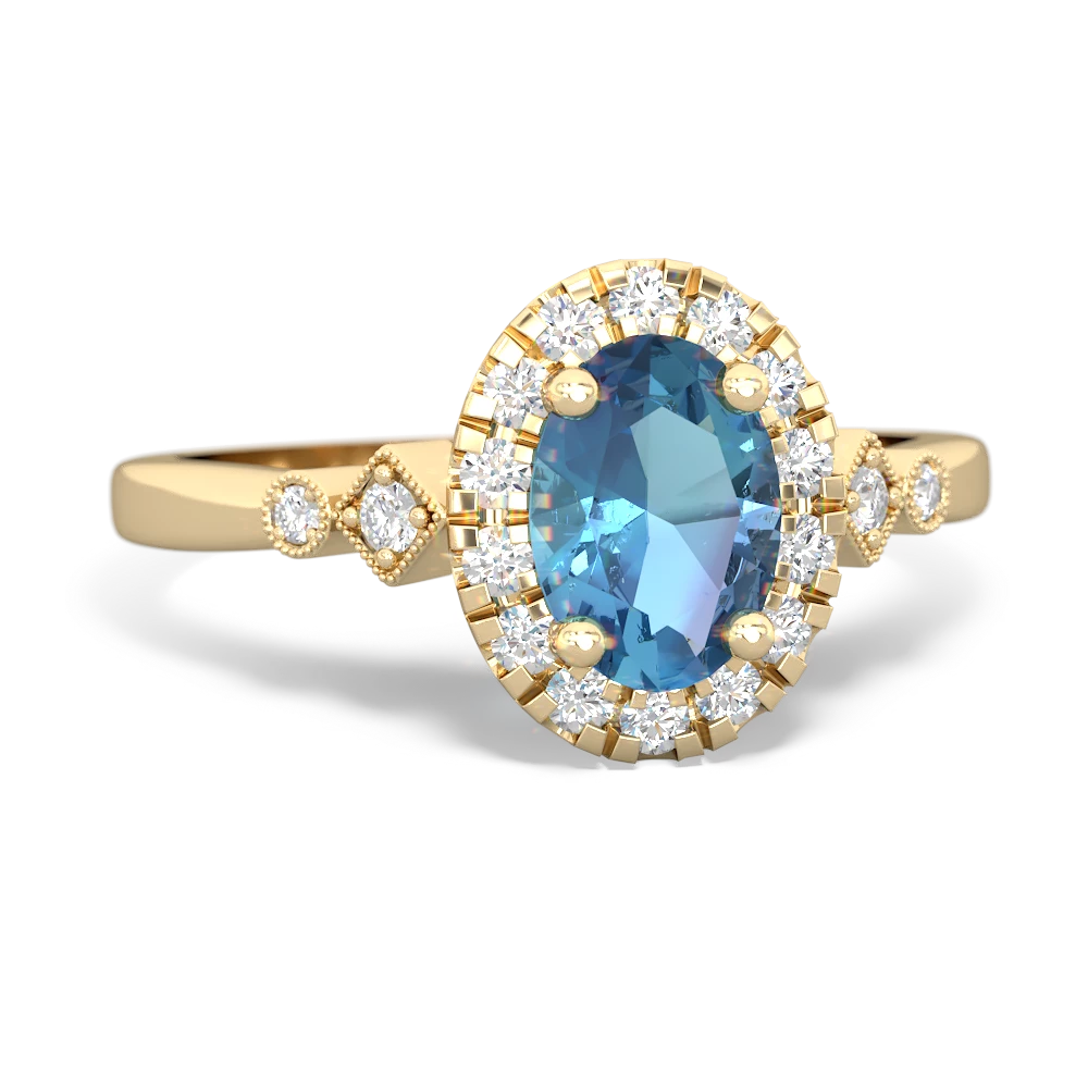 Blue Topaz Antique-Style Halo 14K Yellow Gold ring R5720