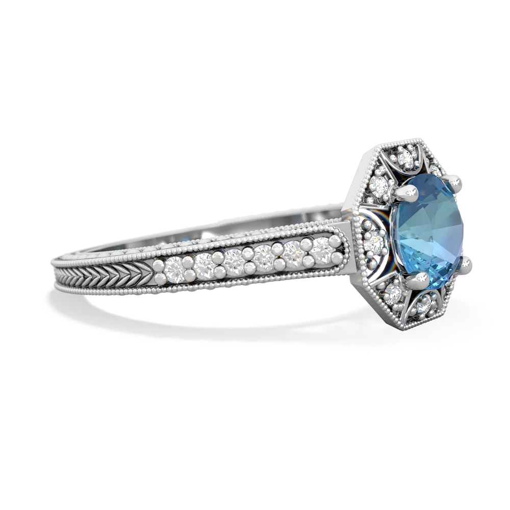 Blue Topaz Art-Deco Starburst 14K White Gold ring R5520