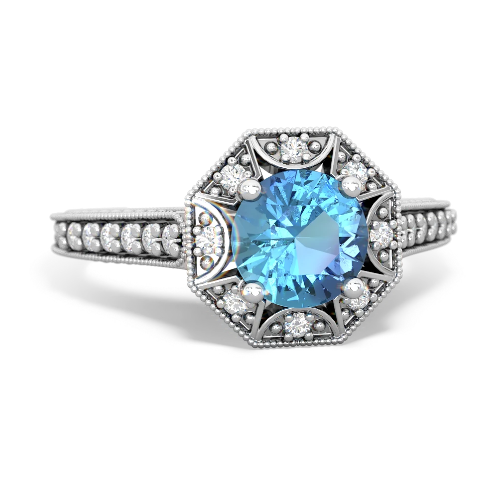 Blue Topaz Art-Deco Starburst 14K White Gold ring R5520