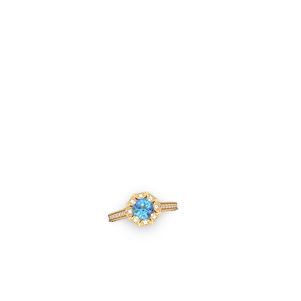 Blue Topaz Art-Deco Starburst 14K Yellow Gold ring R5520