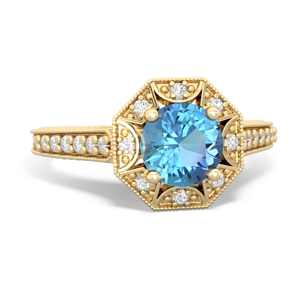 Blue Topaz Art-Deco Starburst 14K Yellow Gold ring R5520