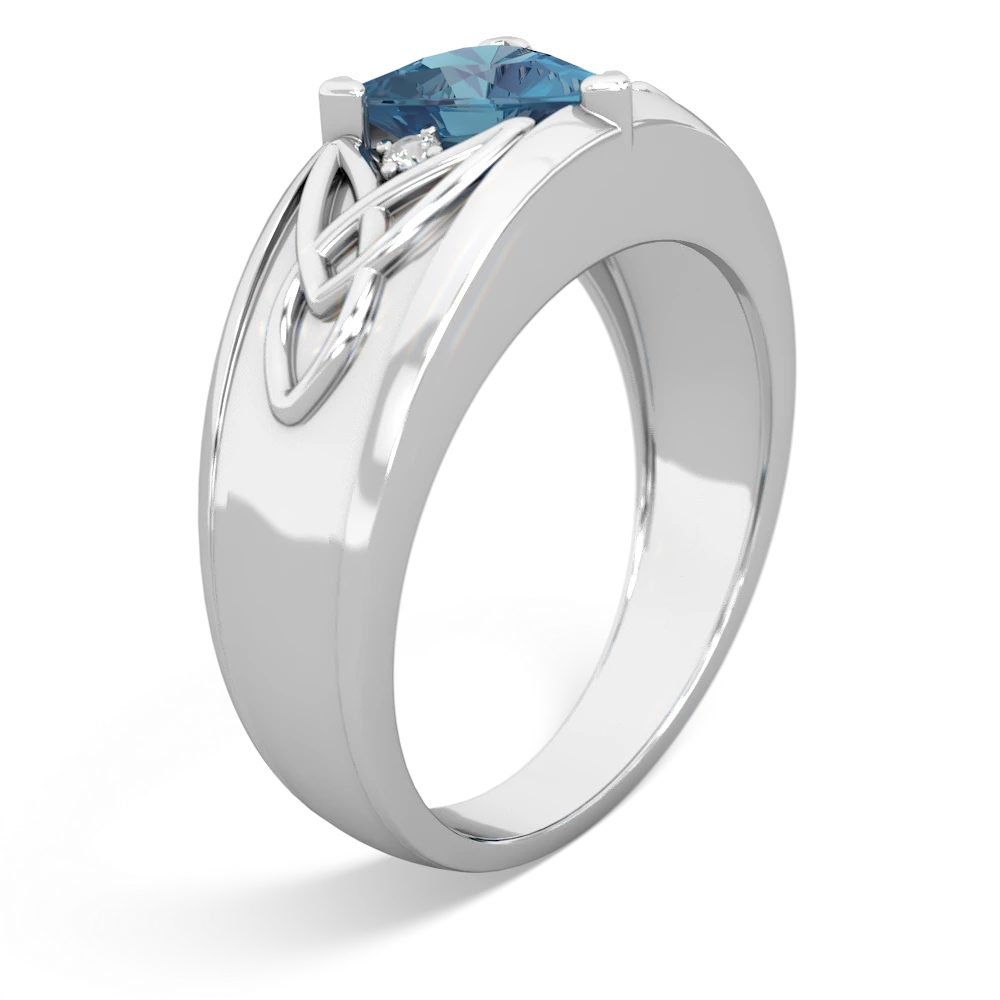 Blue Topaz Celtic Trinity Knot Men's 14K White Gold ring R0440