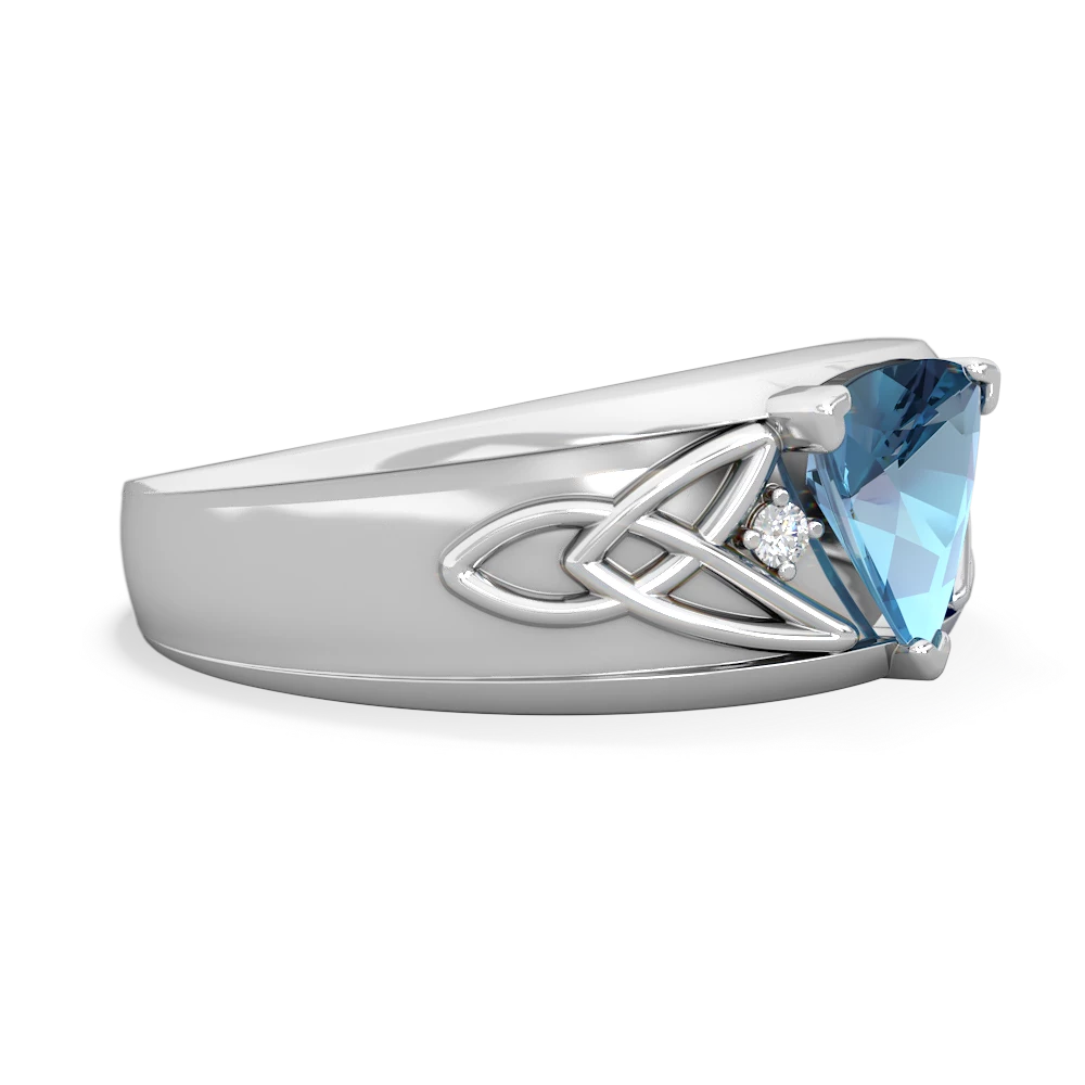 Blue Topaz Celtic Trinity Knot Men's 14K White Gold ring R0440