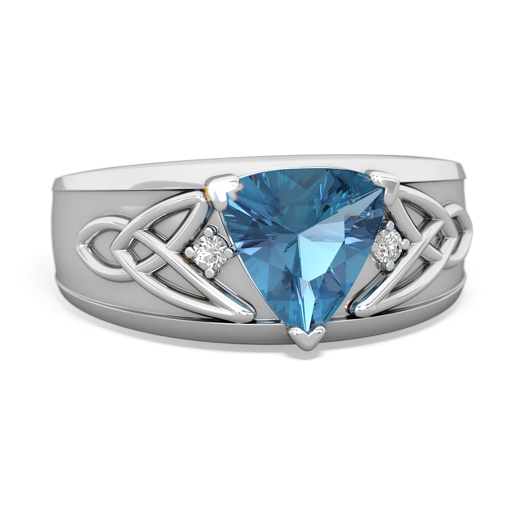 Blue Topaz Celtic Trinity Knot Men's 14K White Gold ring R0440