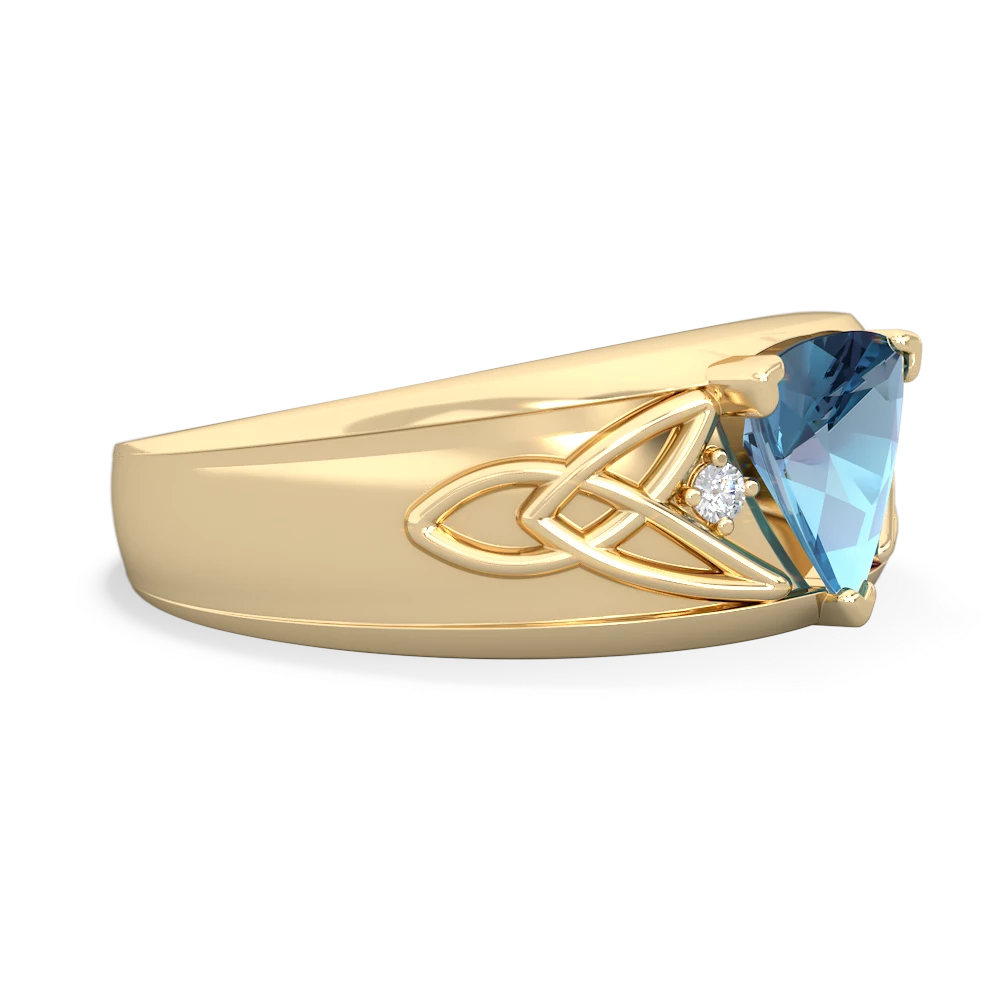 Blue Topaz Celtic Trinity Knot Men's 14K Yellow Gold ring R0440