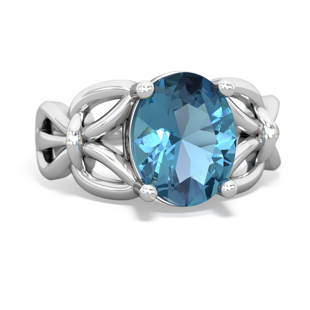 Blue Topaz Celtic Knot Cocktail 14K White Gold ring R2377