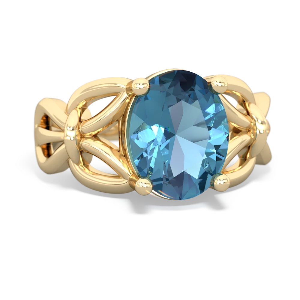 Blue Topaz Celtic Knot Cocktail 14K Yellow Gold ring R2377
