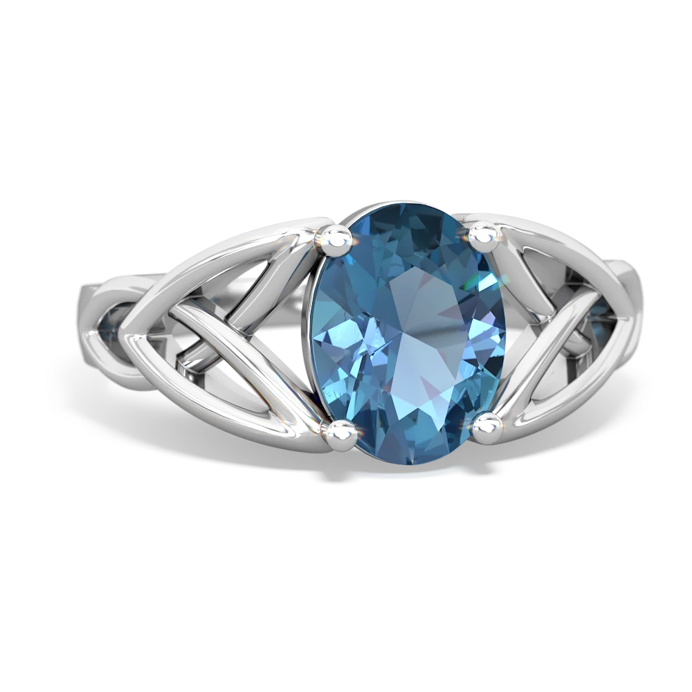 Blue Topaz Celtic Trinity Knot 14K White Gold ring R2389