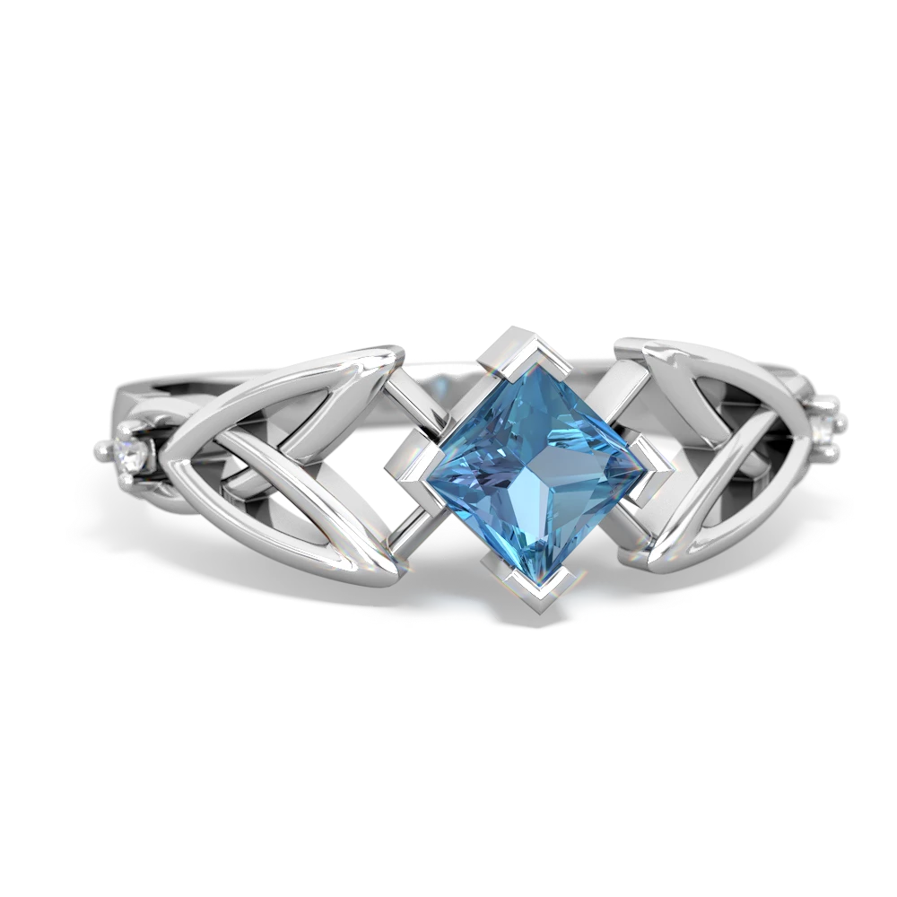 Blue Topaz Celtic Knot Princess 14K White Gold ring R3349