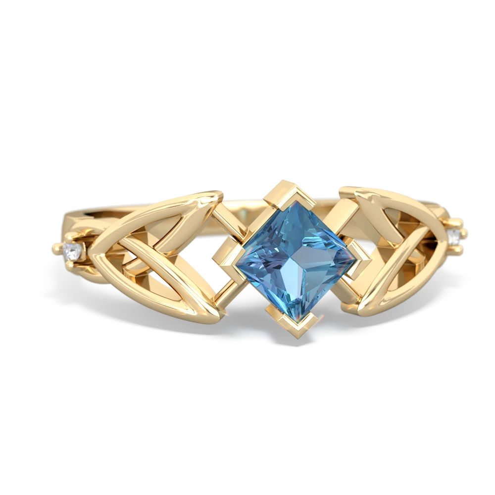 Blue Topaz Celtic Knot Princess 14K Yellow Gold ring R3349