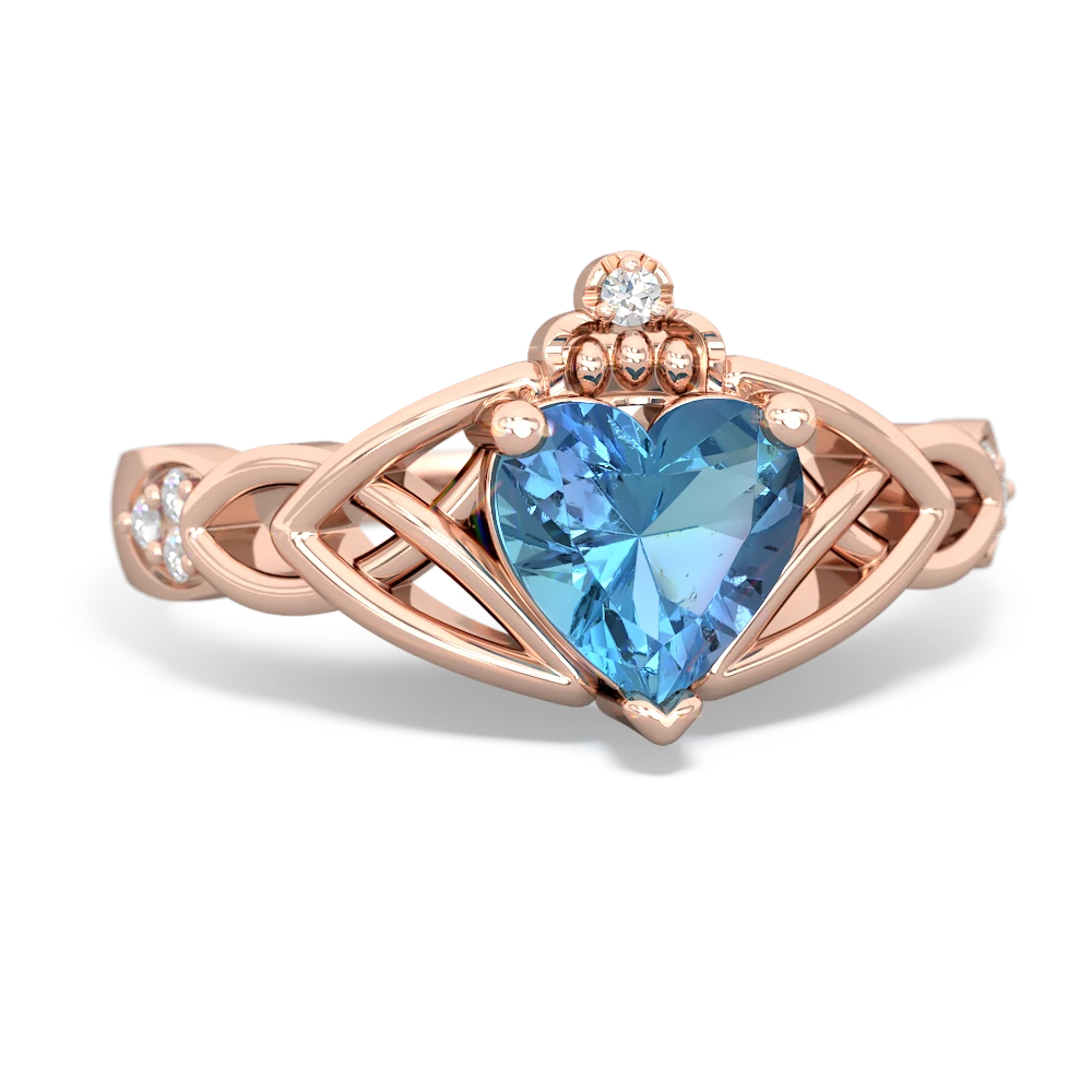 Blue Topaz Claddagh Celtic Knot Diamond 14K Rose Gold ring R5001