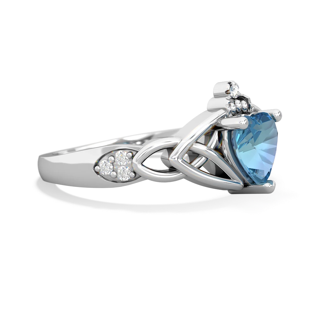 Blue Topaz Claddagh Celtic Knot Diamond 14K White Gold ring R5001