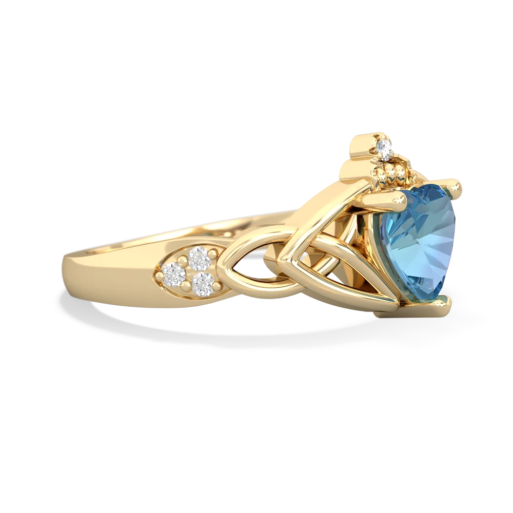 Blue Topaz Claddagh Celtic Knot Diamond 14K Yellow Gold ring R5001