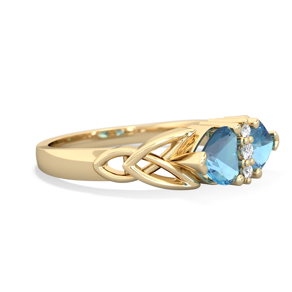 Blue Topaz Celtic Knot Double Heart 14K Yellow Gold ring R5040