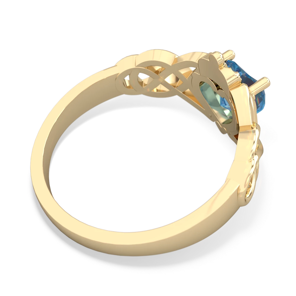 Blue Topaz Claddagh Celtic Knot 14K Yellow Gold ring R2367