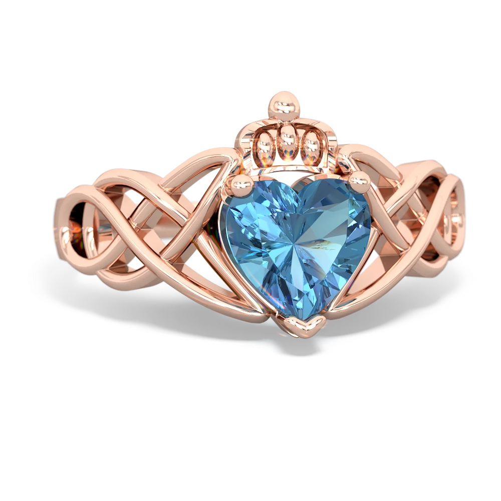 Blue Topaz Claddagh Celtic Knot 14K Rose Gold ring R2367