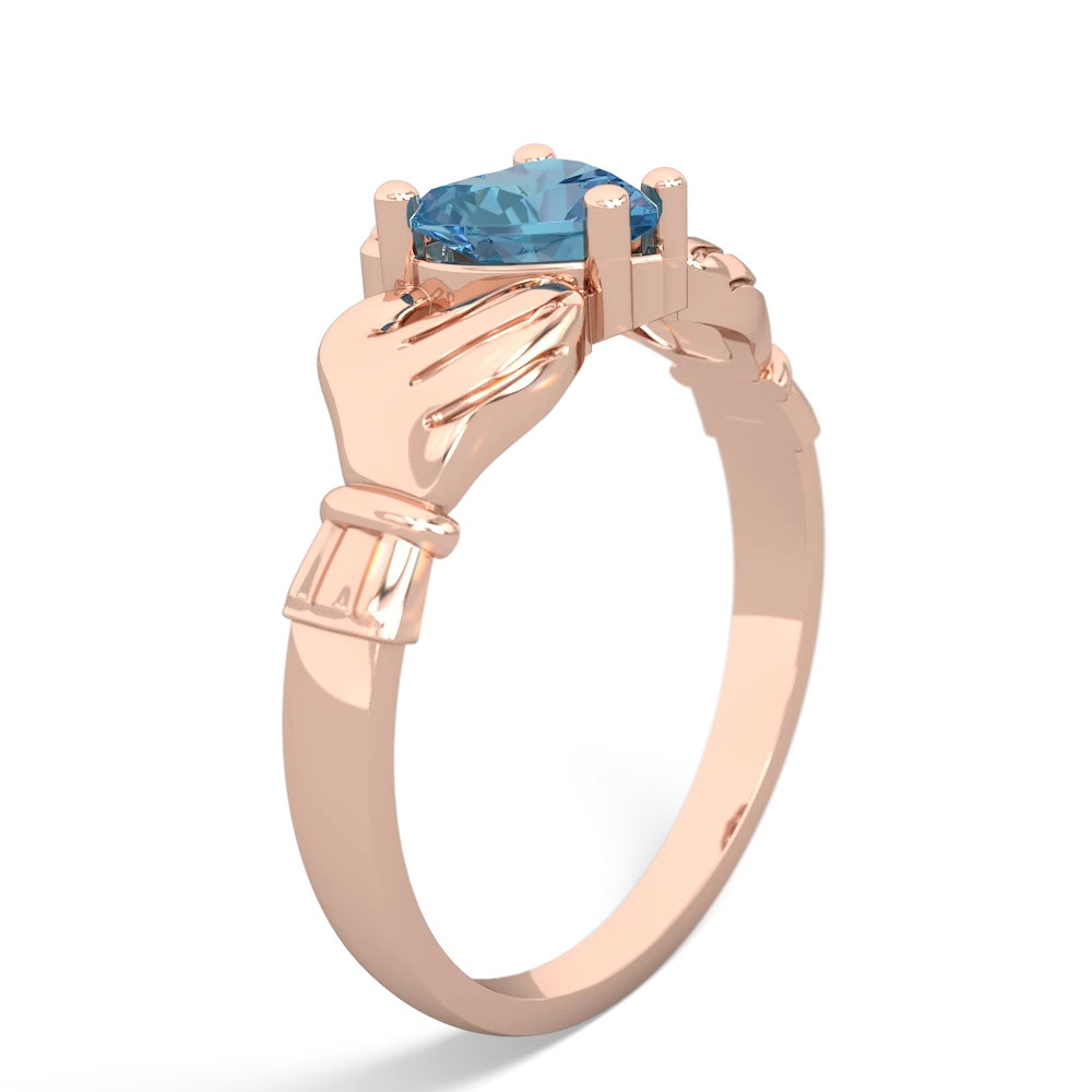 Blue Topaz Claddagh Diamond Crown 14K Rose Gold ring R2372