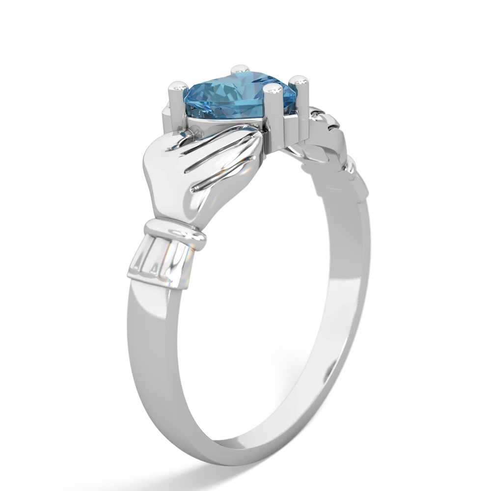 Blue Topaz Claddagh Diamond Crown 14K White Gold ring R2372