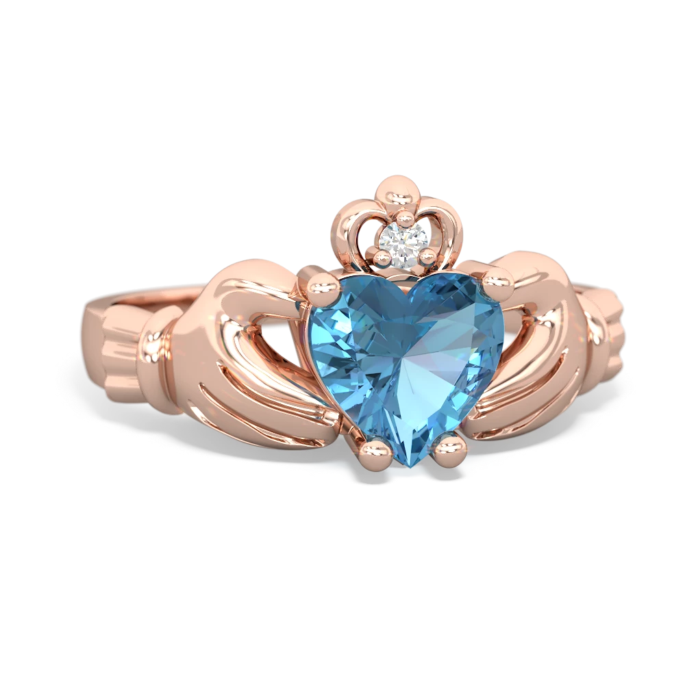 Blue Topaz Claddagh Diamond Crown 14K Rose Gold ring R2372