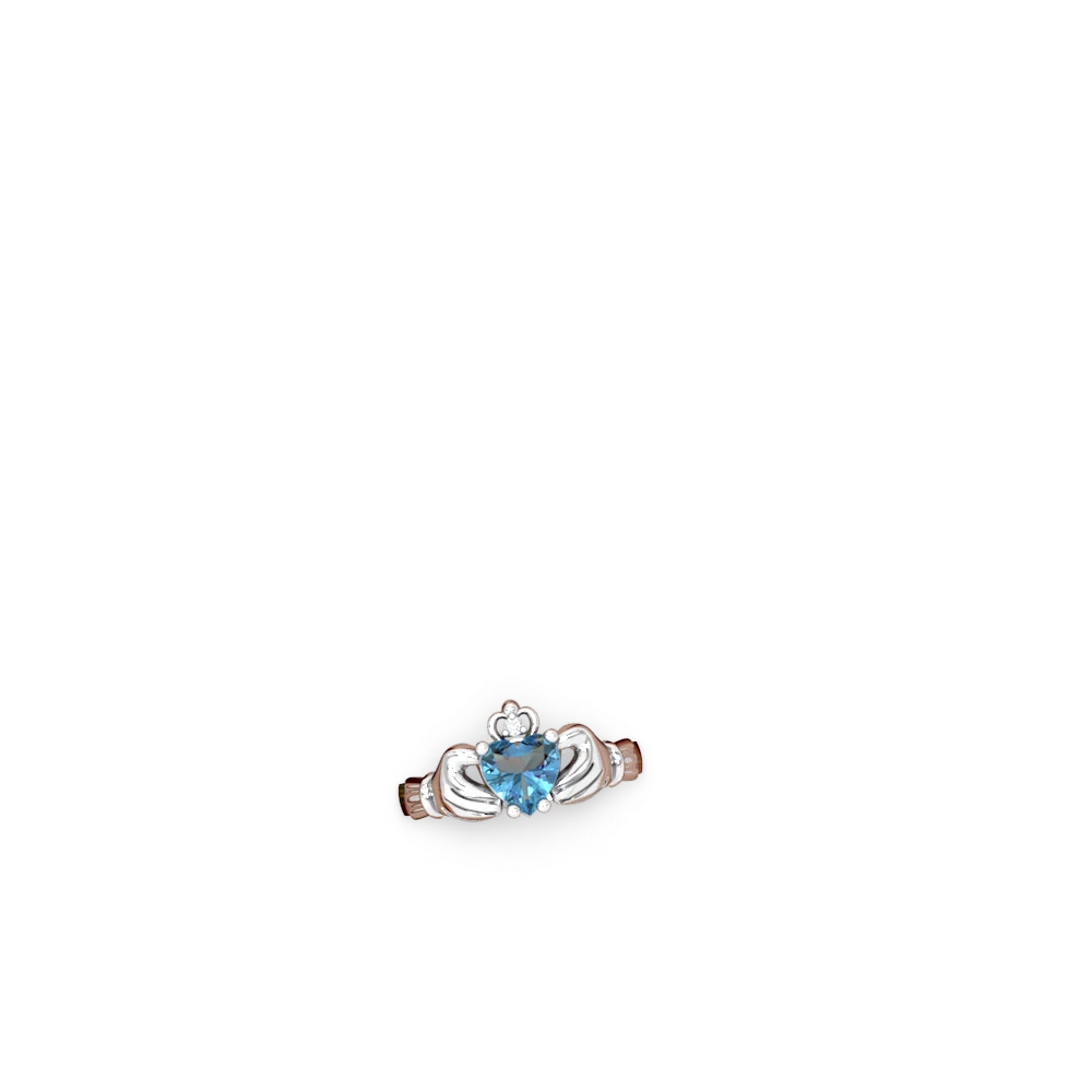 Blue Topaz Claddagh Diamond Crown 14K White Gold ring R2372