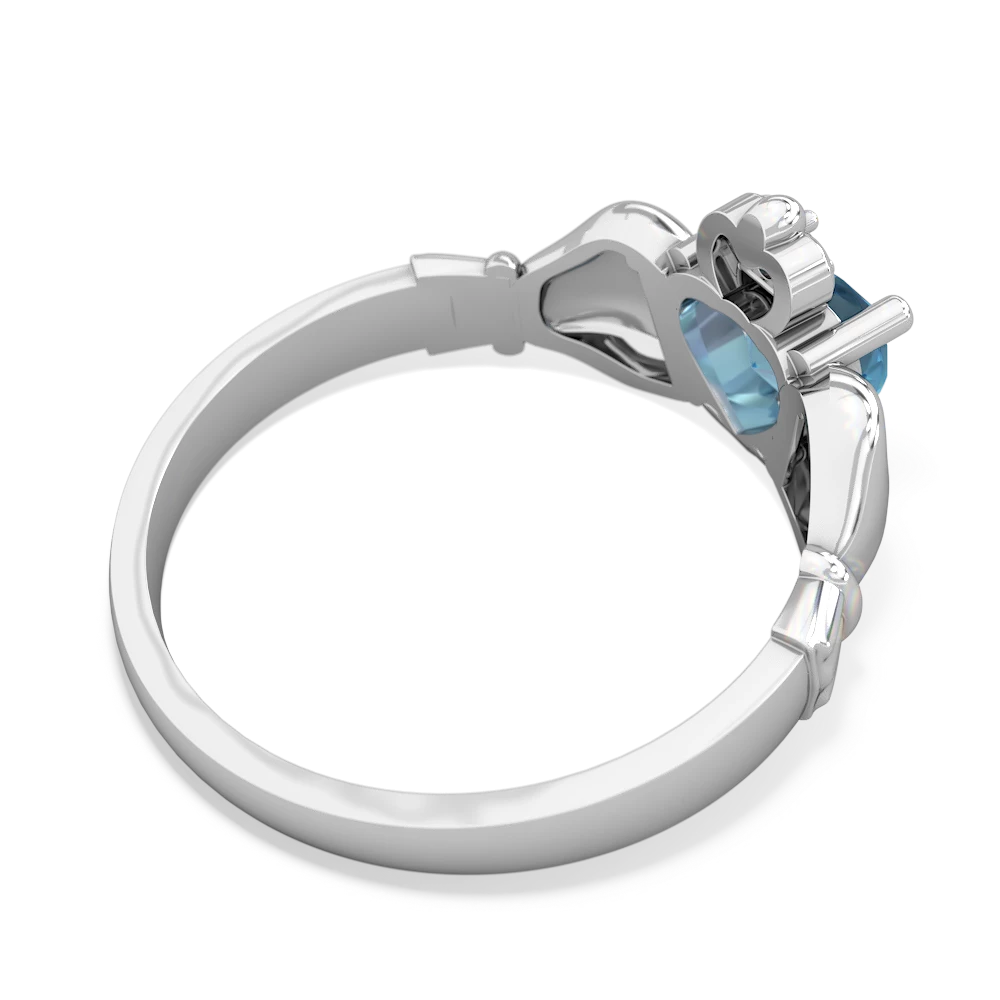 Blue Topaz Claddagh Diamond Crown 14K White Gold ring R2372